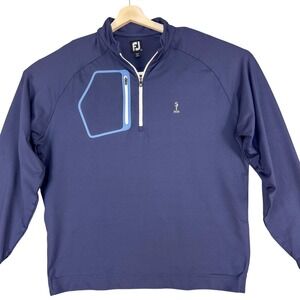 FootJoy Golf Pullover Mens Large Navy‎ Blue Quarter Zip Stretch Chest Pocket